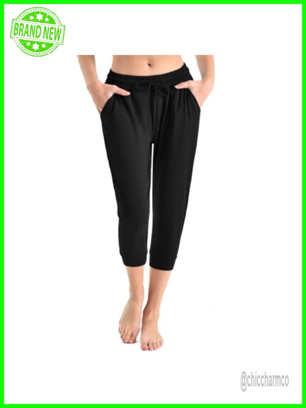 High Rise Cropped Joggers Lightweight Drawstring Pants for Yoga Gym